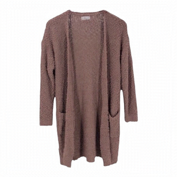 4/$45 MACARON Pink Mauve Mid Length Teddy Knit Cardigan Sweater Small - Picture 1 of 5